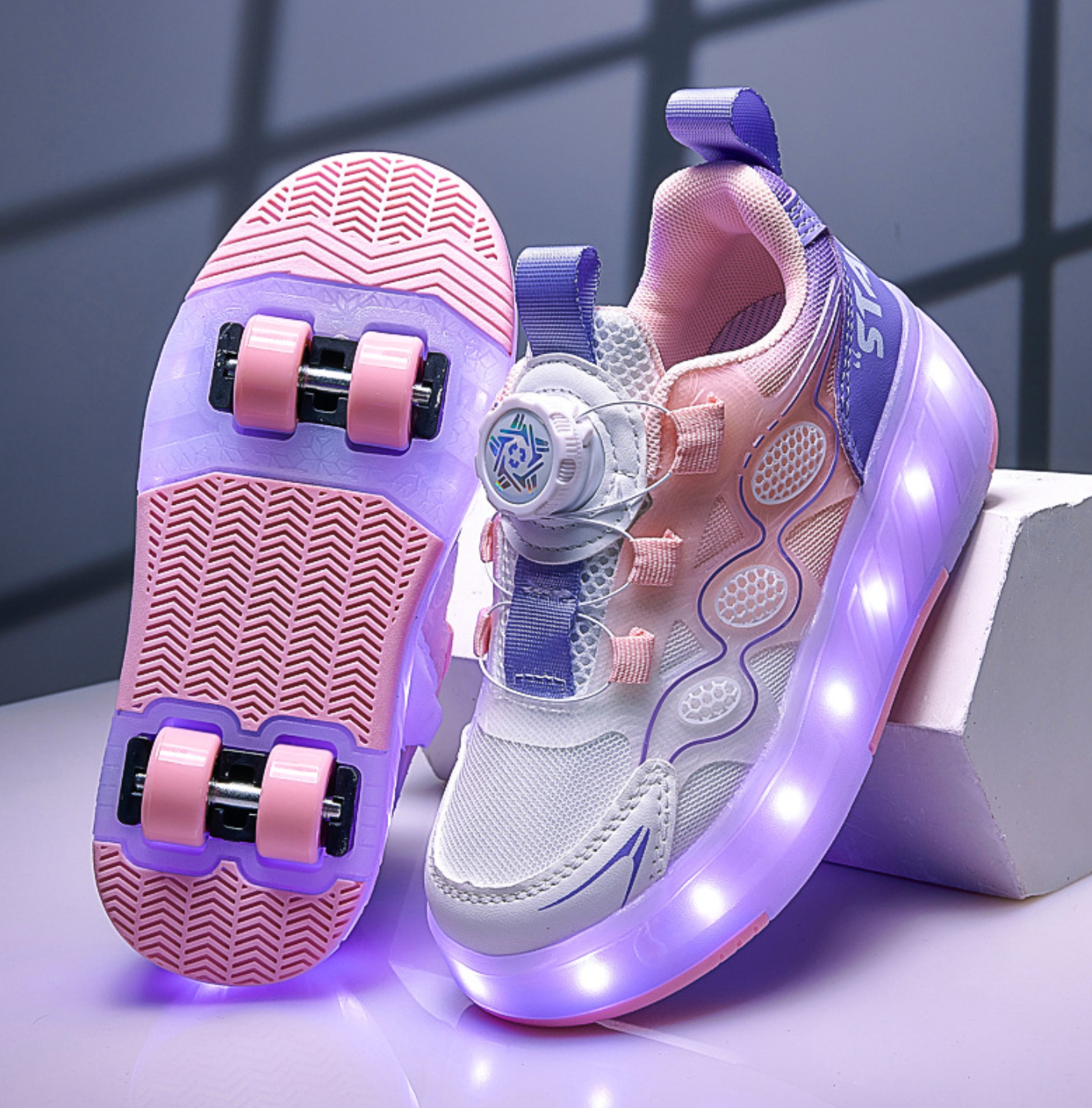 Wheely Pink Roller skate shoes for kids.