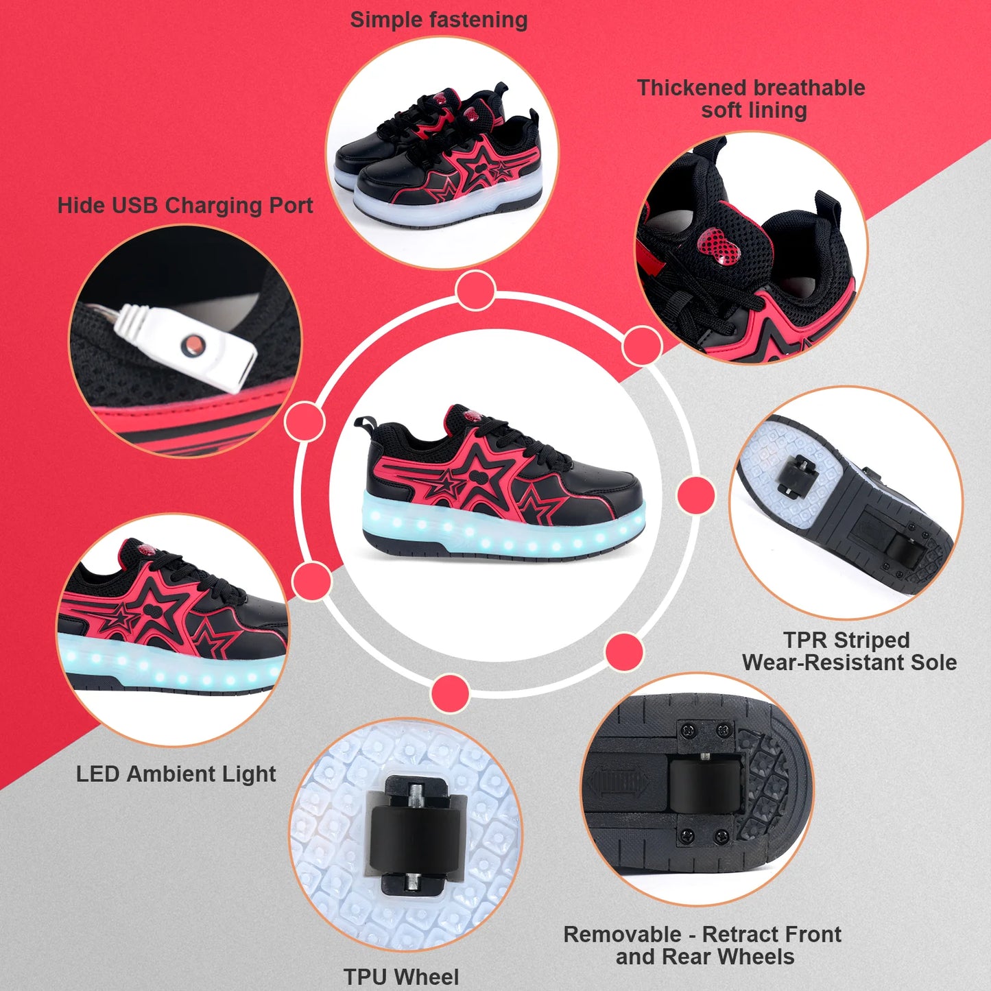 Wheely Roller Skates Shoes for Boys and Girls - 2-in-1 Skate Shoes and Sneakers for Kids Fun and Stylish