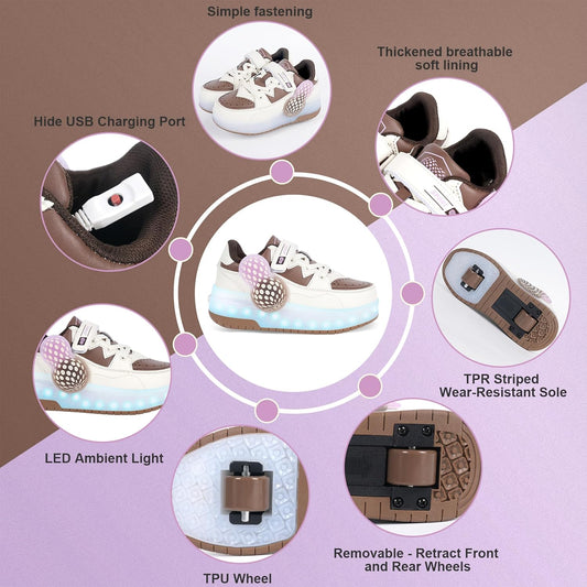 Roller Skates Shoes for Boys and Girls - 2-in-1 Skate Shoes and Sneakers for Kids Fun and Stylish