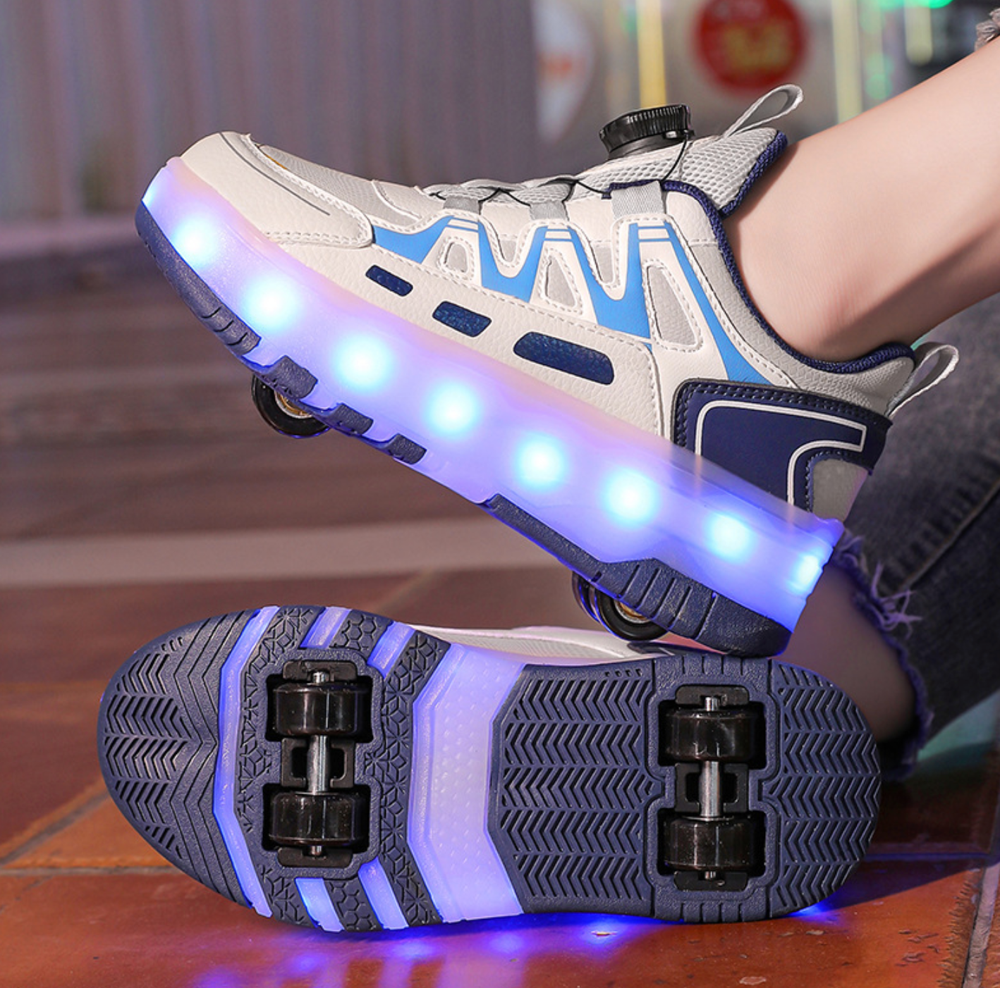 Wheely WHITE And BLUE Roller skate shoes for kids.