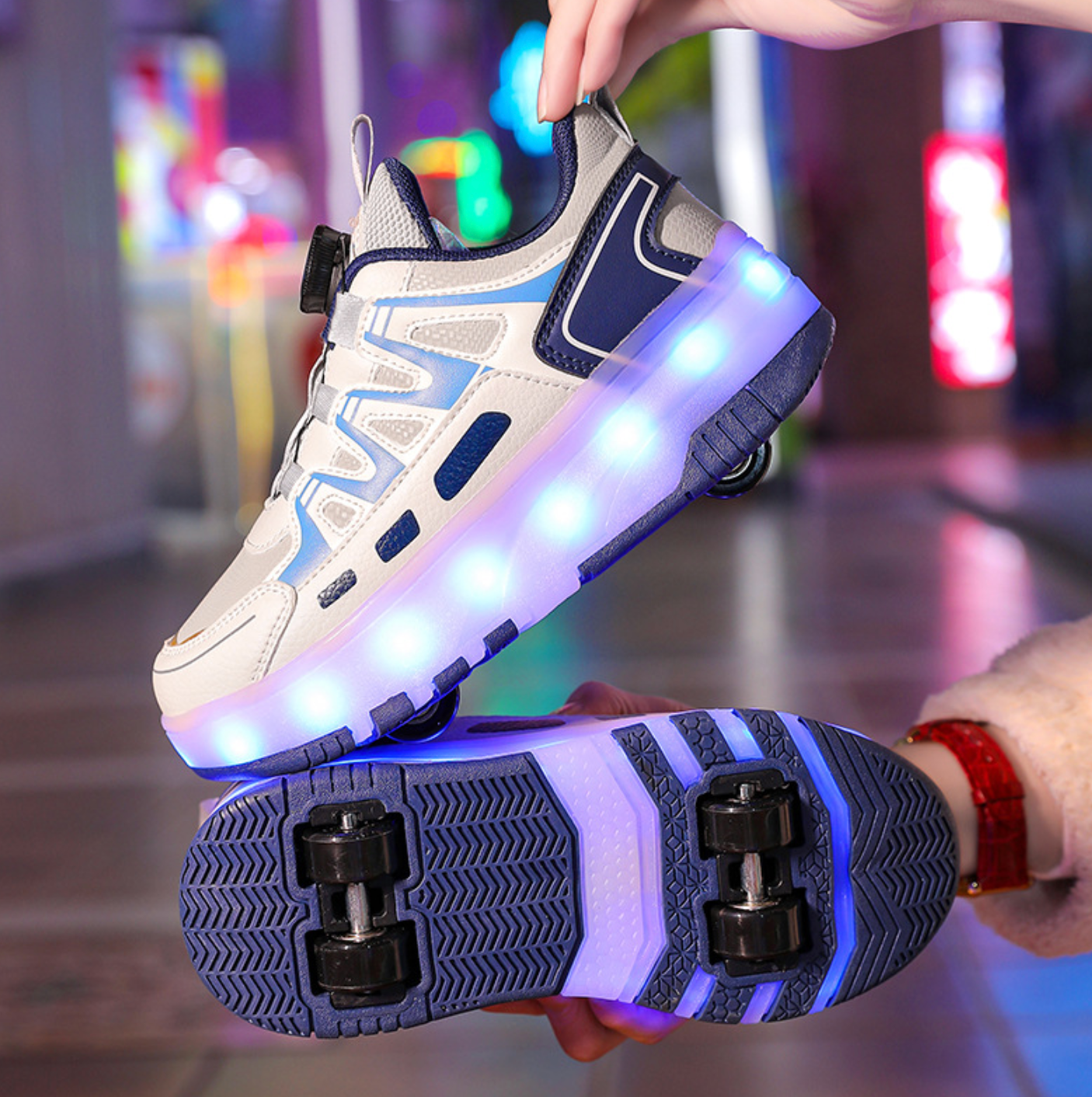 Wheely WHITE And BLUE Roller skate shoes for kids.